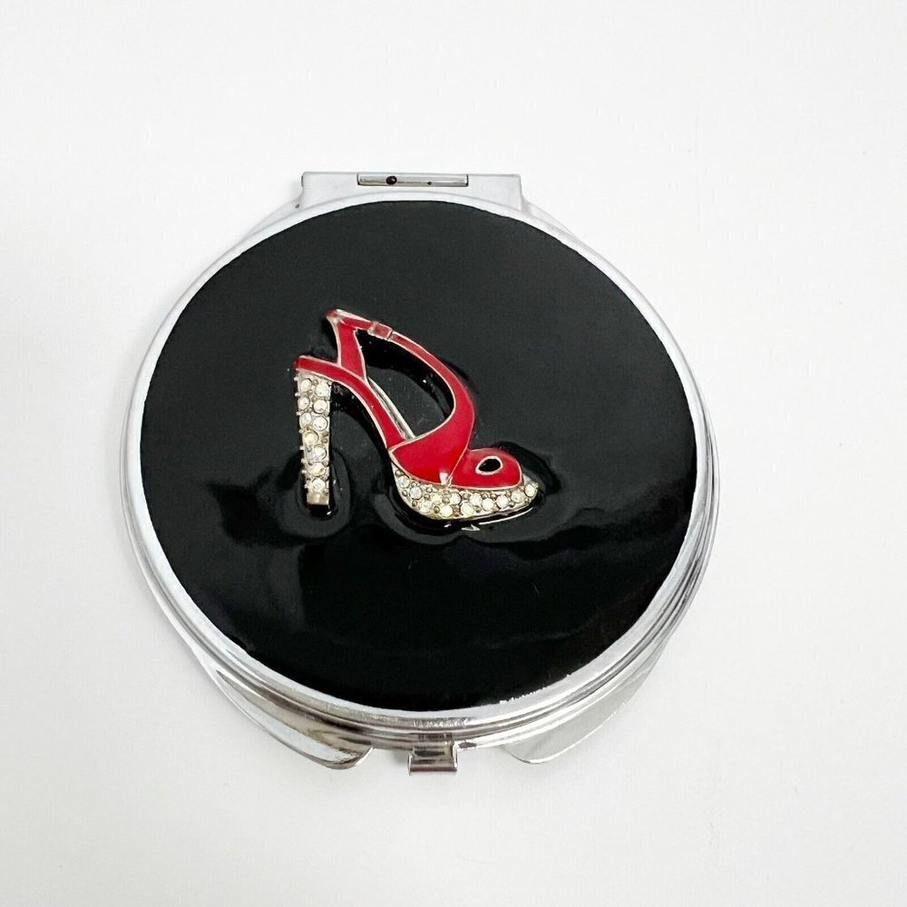 SEXY HIGH HEEL SHOE With Crystals COMPACT MIRROR WITH (2) MIRRORS Red Black